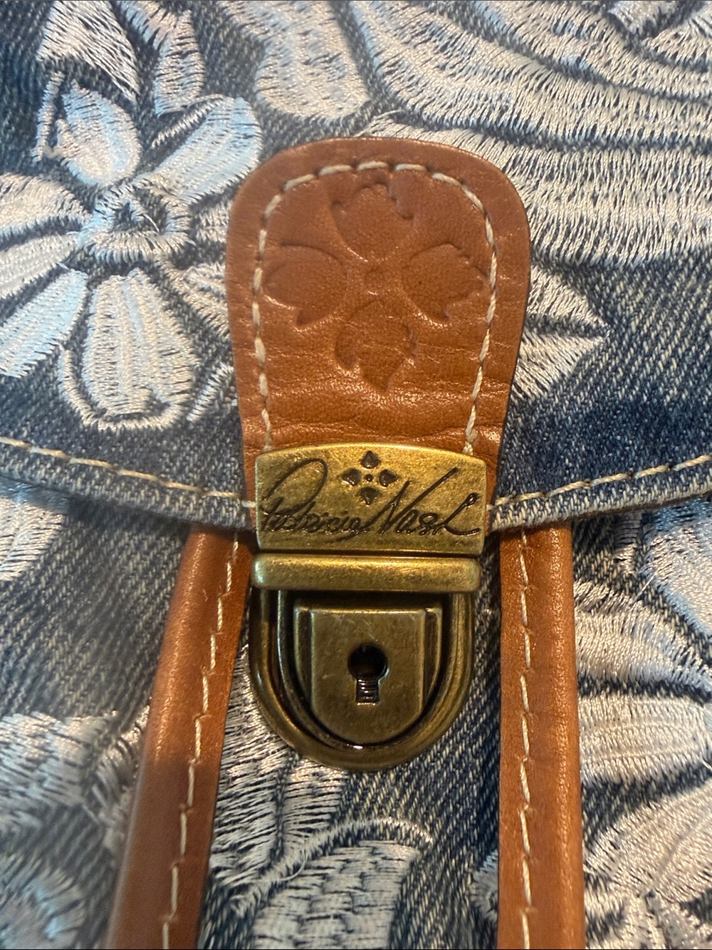 Patricia Nash Embroidered Denim and Leather Floral Drawstring Backpack - Picture 3 of 10